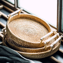 Creative new rattan handmade tray fruit tray double-eared carry rattan basket bread basket snack basket