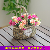 Small flower basket rattan flower pot decorative portable flower basket ornaments flower arrangement basket living room woven flower pot rattan flower basket
