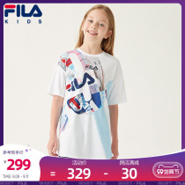 FILA FILA Phila childrens clothing girls short sleeve T-shirt 2021 autumn new childrens cotton autumn clothing middle-aged children loose T-shirt