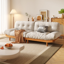 Japanese-style log sofa wabi-sabi style fabric sofa small apartment Nordic simple homestay solid wood cloud sofa living room