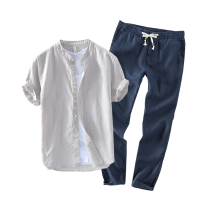 Linen T-shirt male short sleeve 21 Summer new suit China craze trend handsome cotton linen loose mens summer