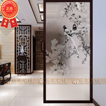 Art glass screen partition entrance frosted transparent tempered glass custom shoe cabinet partition craft glass flowers and birds