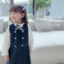 Childrens clothing 2021 spring new small children Baby foreign style heart skirt shirt set Girls College style jumpsuit dress