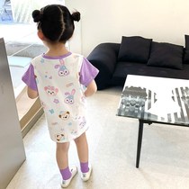 (Special clearance) childrens skirt 2021 summer little girl short sleeve print dress can be cartoon T-shirt skirt