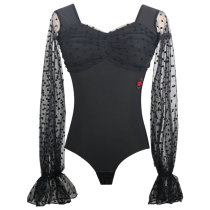 Dampao Romorden Dance Blouses Beautiful Dancing Clothes New Hollowed-out Sexy Wave Dot Tennis veil Waltz One-piece Clothes
