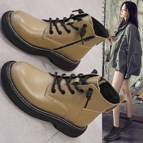 MAROLIO ~ leather Martin boots female 2021 new winter plus velvet boots British style thick soles boots