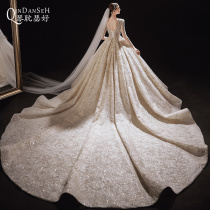 Main wedding dress 202021 new bridal dress temperament tail luxury luxury high-end starry sky heavy industry French summer