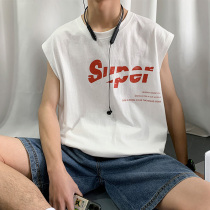 Summer thin vest mens fashion brand ins sleeveless t-shirt loose boys clothes sports waistcoat outside wear inside cut sleeves