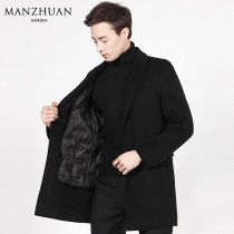 Mens woolen coat off down liner British business wool woolen winter Korean version large size thick coat