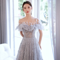 Bridal Toast 2021 Summer New word Shoulder Engagement Dress dress Annual dress Meeting evening dress Light extravagant and high-end