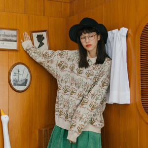 Deer with birds Japan Style Joker warm and comfortable polo knit sweater bottoming shirt Sweater2 color 2390# bhiner lolita fashion