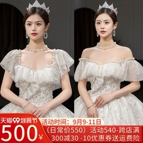 One shoulder main wedding dress bride 2021 New Vintage big tail female go out gauze light French starry summer