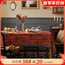 Crayon pie tribal tablecloth red retro autumn and winter linen cotton rectangular dining table TV cabinet fabric custom design