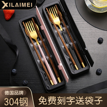 Food grade chopsticks spoon three-piece tableware set student fork single portable storage box office workers chopsticks