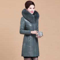 Mother's Leather Down Jacket Women's Middle School Long Winter Haining Leather Sheepskin Coat Alpaca Cashmere