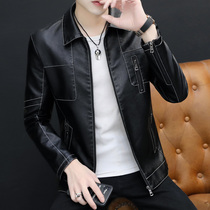 Mens leather jacket coat 2021 Spring and Autumn New lapel leather jacket thin Korean casual handsome versatile mens