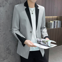 Mens small suit jacket trend Korean version of long casual suit ruffie ins autumn mens dk coat tide