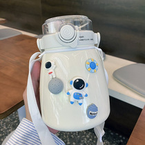 Creative 304 stainless steel thermos cup large capacity with straw water Cup portable strap double drink cup cute lady