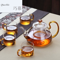 Qiaomu afternoon tea tea set flower tea set glass boiled fruit teapot household living room heat-resistant candle heating and cooking