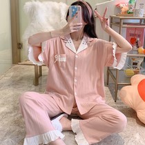 Short-sleeved trousers pajamas womens spring and summer cotton set Net red thin cute sweet princess can wear home clothes