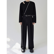SEHENBLAU Twin Pleats Design Black Western Pants Fine Craftsmanship Superior Men Loose Broadlegged Pants