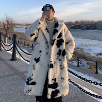 Lamb wool windbreaker men's winter plus velvet padded woolen coat men's medium and long Hong Kong wind winter fashion woolen coat