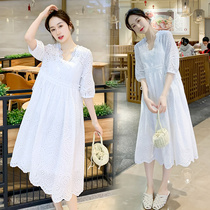 High-grade maternity dress fashion summer French lace hollow pregnancy pregnancy tide mother two-piece summer dress