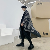 Autumn thin windbreaker male Chinese style very fairy niche fake two tulle split long cloak coat handsome