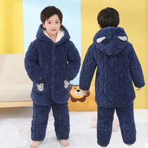 Children's pajamas winter boys and girls padded cotton flannel coral fleece long cartoon suit