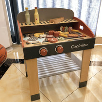  Childrens barbecue table wooden kitchen toy house simulation BBQ grill cooking girl baby New Year gift