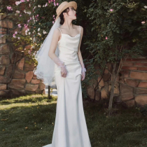 French light wedding dress Super fairy bride travel shot simple satin sundress outdoor gauze daily lightweight small dress