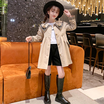 Girls trench coat spring 2022 new children's foreign style autumn fashionable coat large children's long English style Korean version