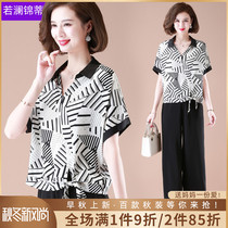  Young mother summer western style suit 2021 new middle-aged women autumn short-sleeved top clothes middle-aged and elderly t-shirt