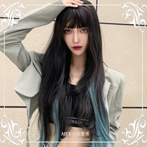 Wig female long curly hair big wave net red air bangs color wig set Natural realistic Qi bangs wig set
