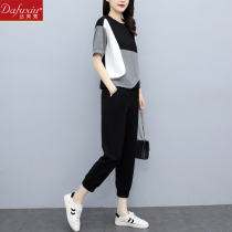 2022 Summer new Korean version Fashion foreign air casual suit Womens loose age short sleeve sweatshirt sport Two sets