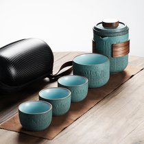 Blue stone glaze simple quick guest Cup one pot two three four cups portable outdoor travel kung fu tea set custom LOGO