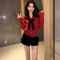 2021 New Autumn and Winter Women's Christmas Red Sweater Design Sense Minor Knitted Cardigan New Year Backing Jacket
