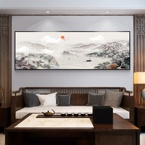Hand-painted new Chinese landscape painting oil painting sofa living room background wall decorative painting bedroom bed head light luxury hanging painting