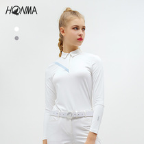 HONMA2022 New Golf Dress Woman Long Sleeve T-shirt Polo Pure Color Minimalist Collision Color Breathable