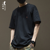 Summer new 250 gr black heavy lbs short sleeves T-shirt male ochre loose big code mens pure cotton compassionate blouses