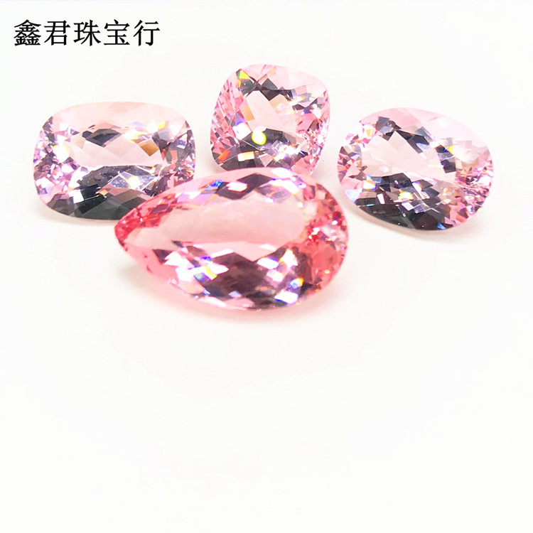 Xinjun Jewelry Shop 天然桜ピンクモルガナイトスクエアオーバルウォータードロップベアストーンリング表面象嵌 18K ゴールドリング