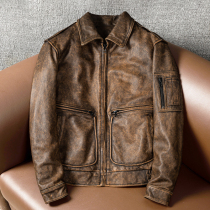 Renaissance head pure cow leather fur coat male short to make old locomotive clothing leather jacket male autumn coat tide