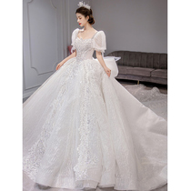 French light wedding dress 2022 new bride small master yarn high texture heavy industry drag - tail pregnant woman 2023