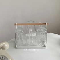 Simple ins Nordic white metal water Cup drain rack home restaurant Cup shelf wrought iron cup holder wooden handle