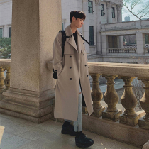 Korean advanced sense windbreaker male long loose Korean trend over the knee British coat autumn and winter thick coat
