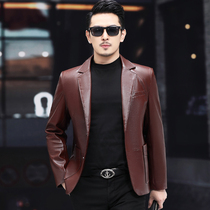 Haining New sheep leather mens slim suit collar leather jacket jacket leather thin Business West clothing