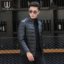 Haining leather down jacket mens short young and middle-aged leather jacket mink stand collar leather jacket plus velvet jacket autumn and winter New