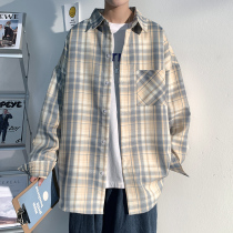 Autumn high-grade shirt mens long sleeve design sense niche port style Japanese mens tide ins plaid shirt coat