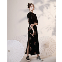 Long improved cheongsam women 2021 New Chinese style national tide dress young black retro autumn and winter