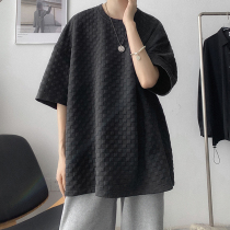 ins Harbor Harajuku T-shirt Mens Trend Waffle Short Sleeve Top 2021 Summer Dress Loose Casual Half Sleeve